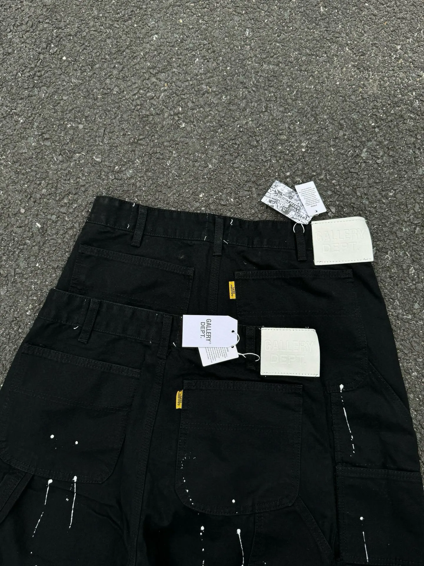 -Size upper body P220#G33 GALLERY DEPT. Spliced ​​washed retro jeans for men and women, high street splash-ink pants, micro-flared casual trousers, trendy couple, same style. Color: black. Size: S-XXL (corresponding to 28-36)